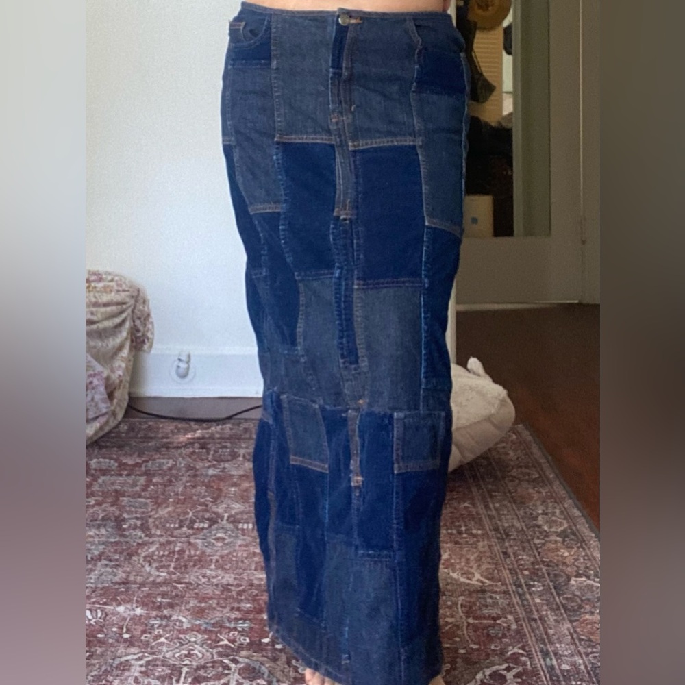 Patchwork Maxi Denim Skirt